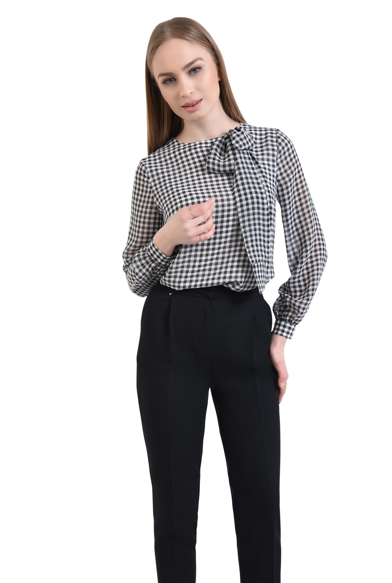 0 - Bluza casual, contrast, alb-negru