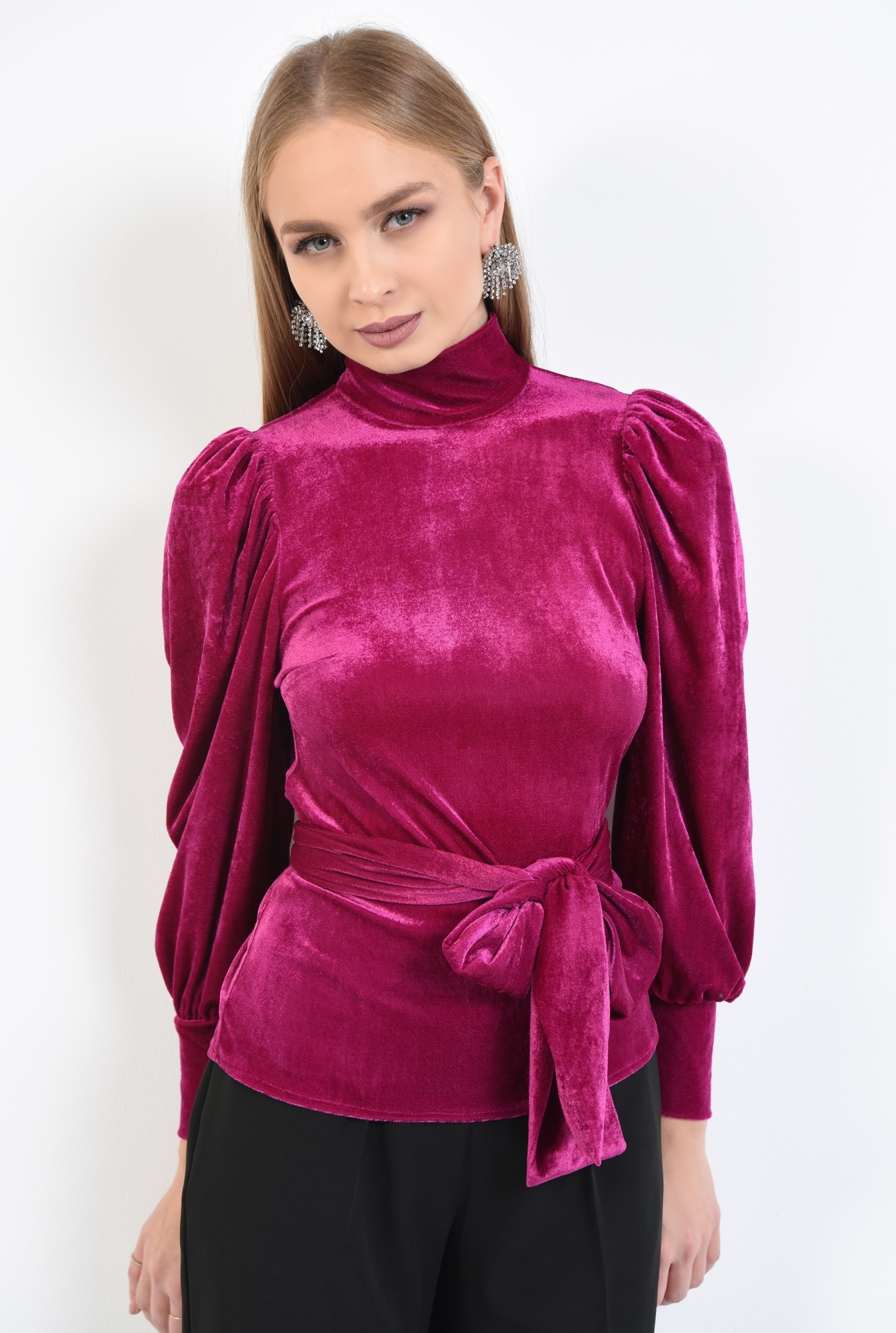 3 - 360 - bluza eleganta, roz ciclam, maneci bufante, funda la talie