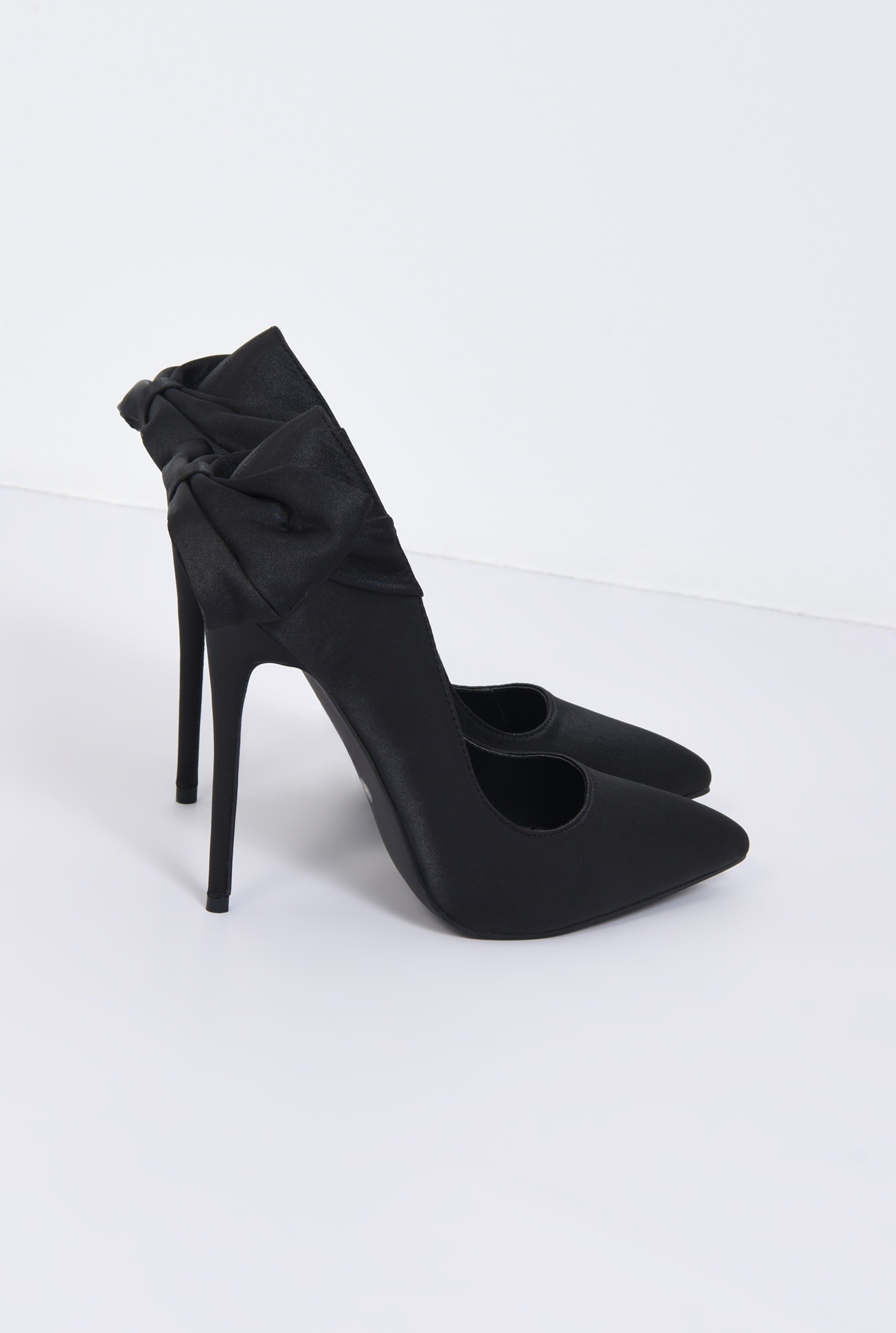 2 - pantofi eleganti, negru, satin, stiletto