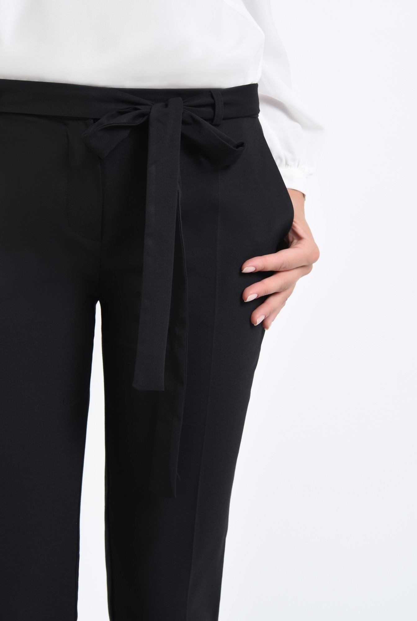 2 - pantaloni casual, negru, buzunare, cordon