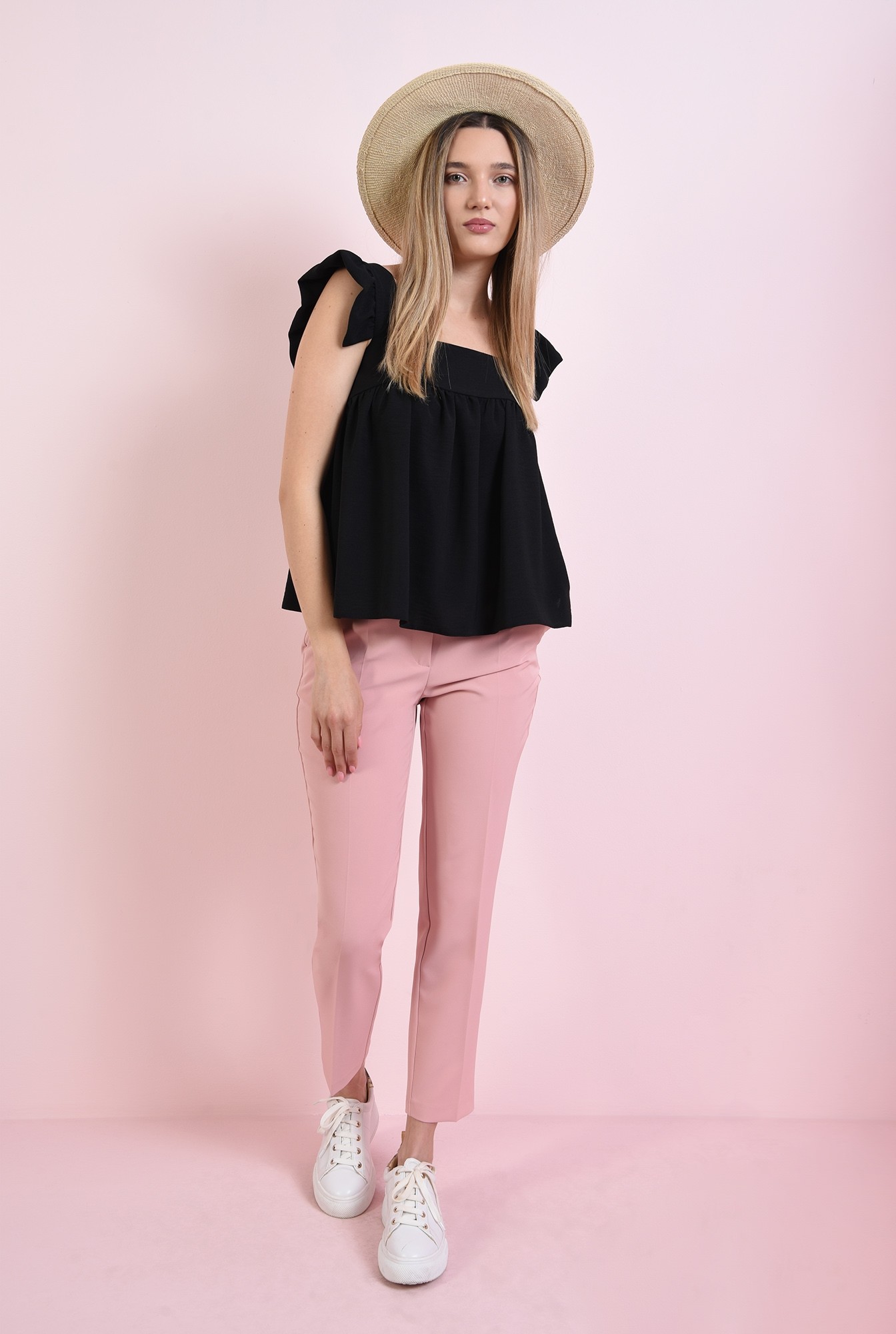 0 - pantaloni casual, roz, cu buzunar decorativ