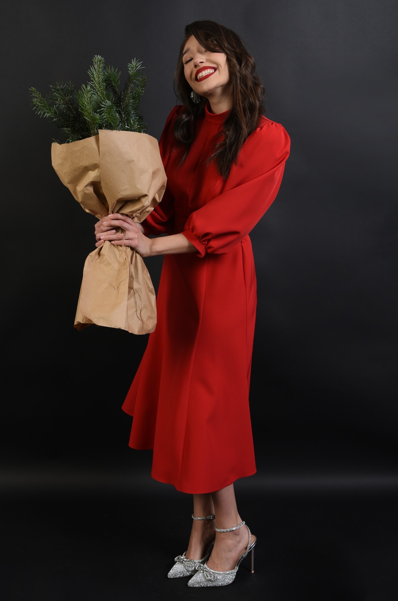 1 - ROCHIE CASUAL EVAZATA CU FENTA SI CENTURA