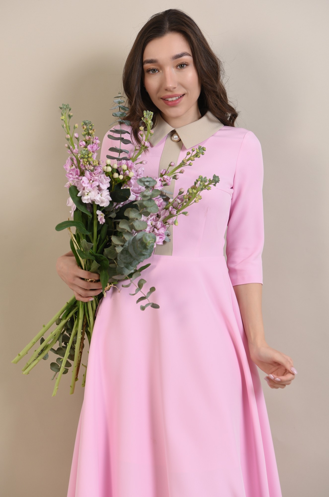 0 - ROCHIE ROZ CAMBRATA CU FUSTA EVAZATA
