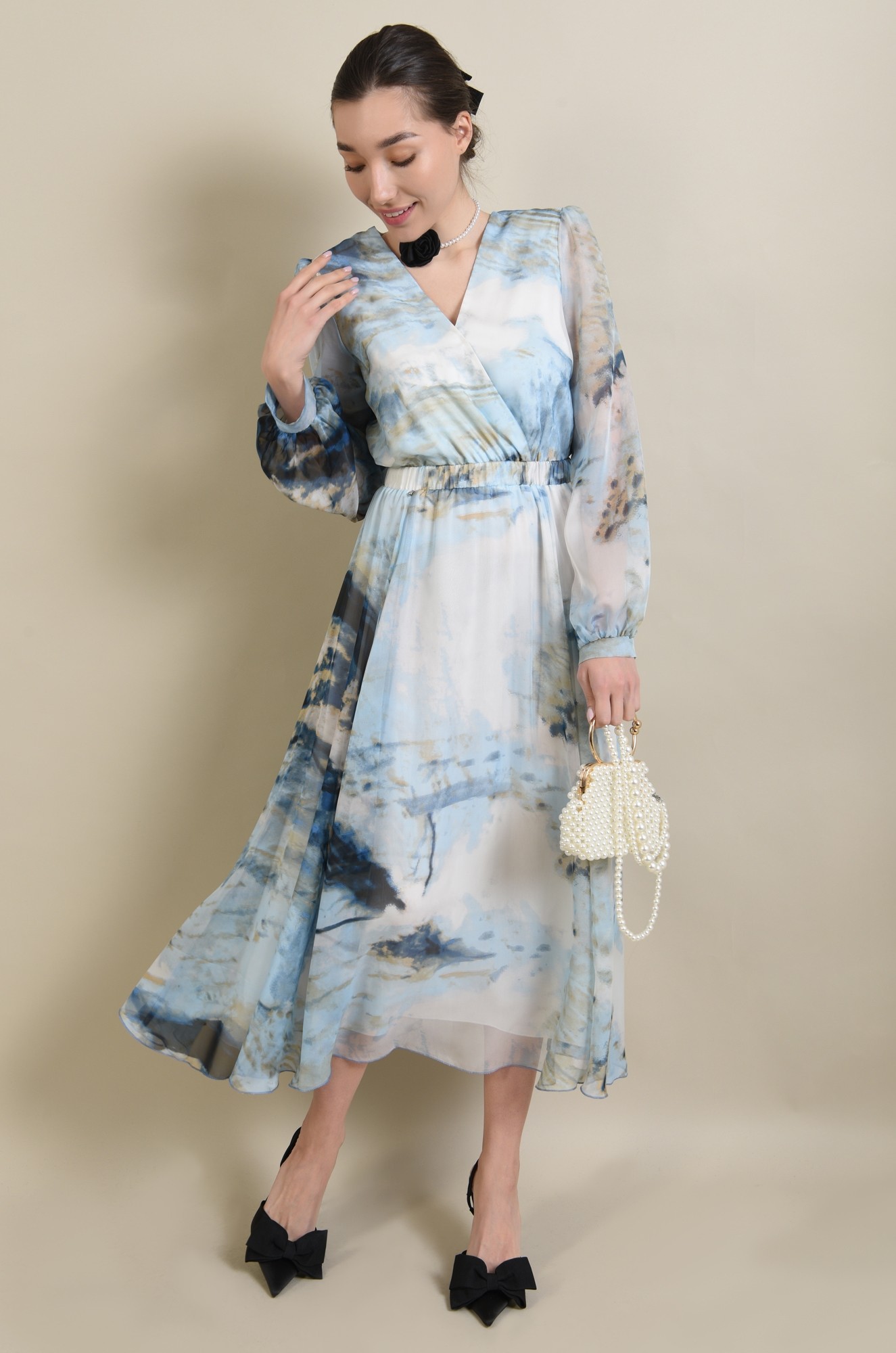 3 - ROCHIE MIDI CU IMPRIMEU AQUAMARIN