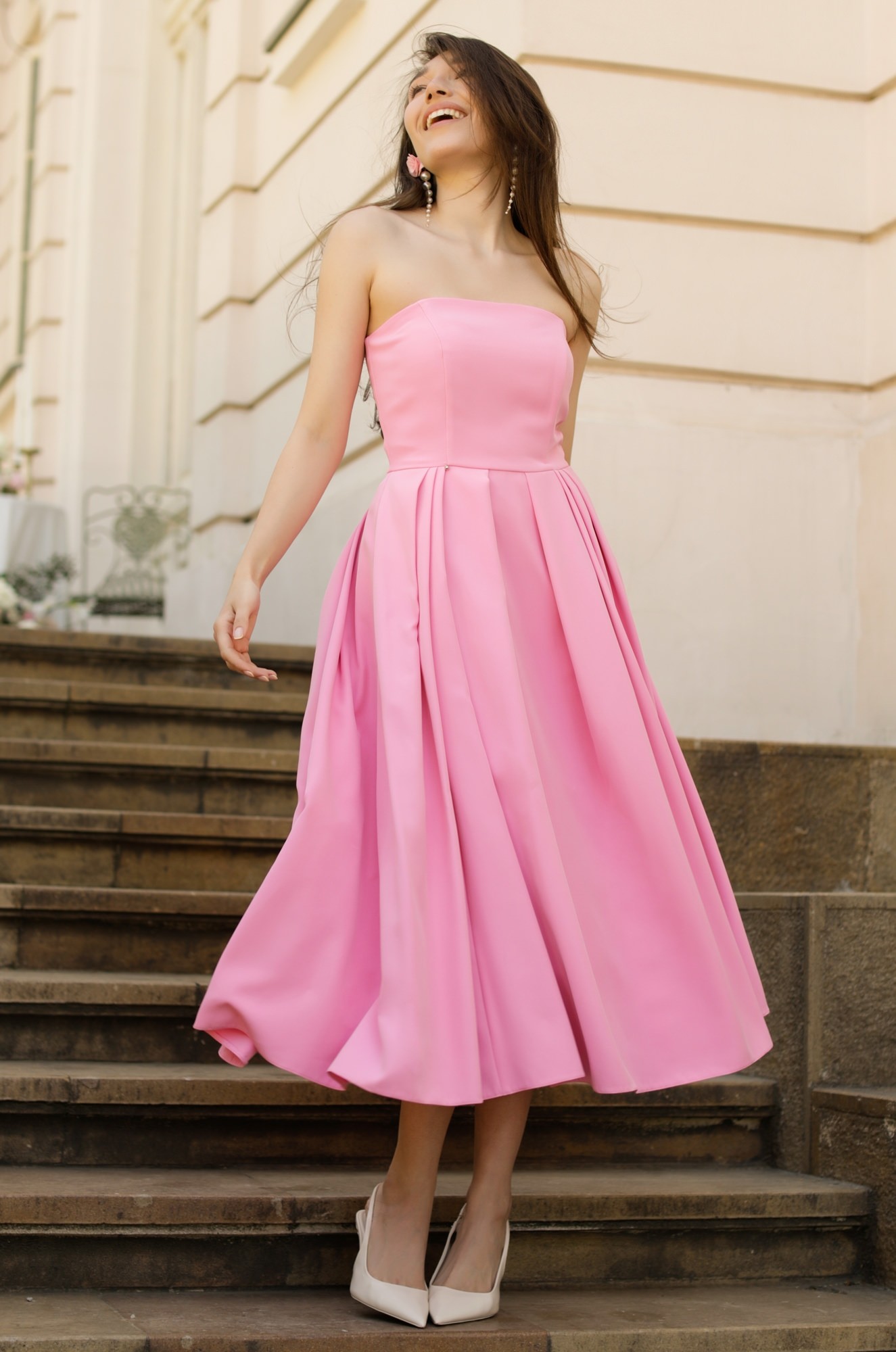 0 - ROCHIE ELEGANTA ROZ CU PLIURI