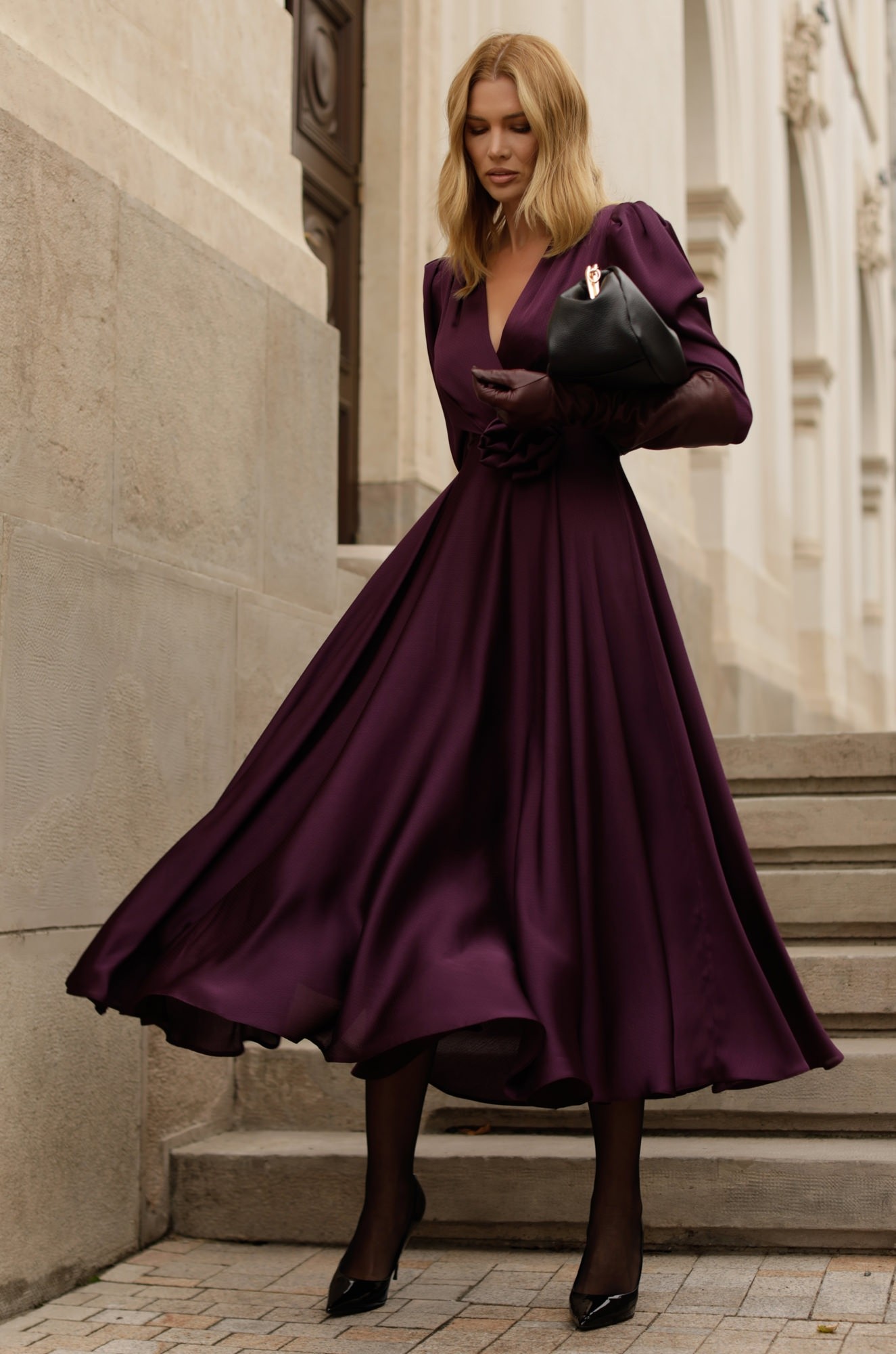 6 - ROCHIE CASUAL MAUVE CU TALIE CAMBRATA