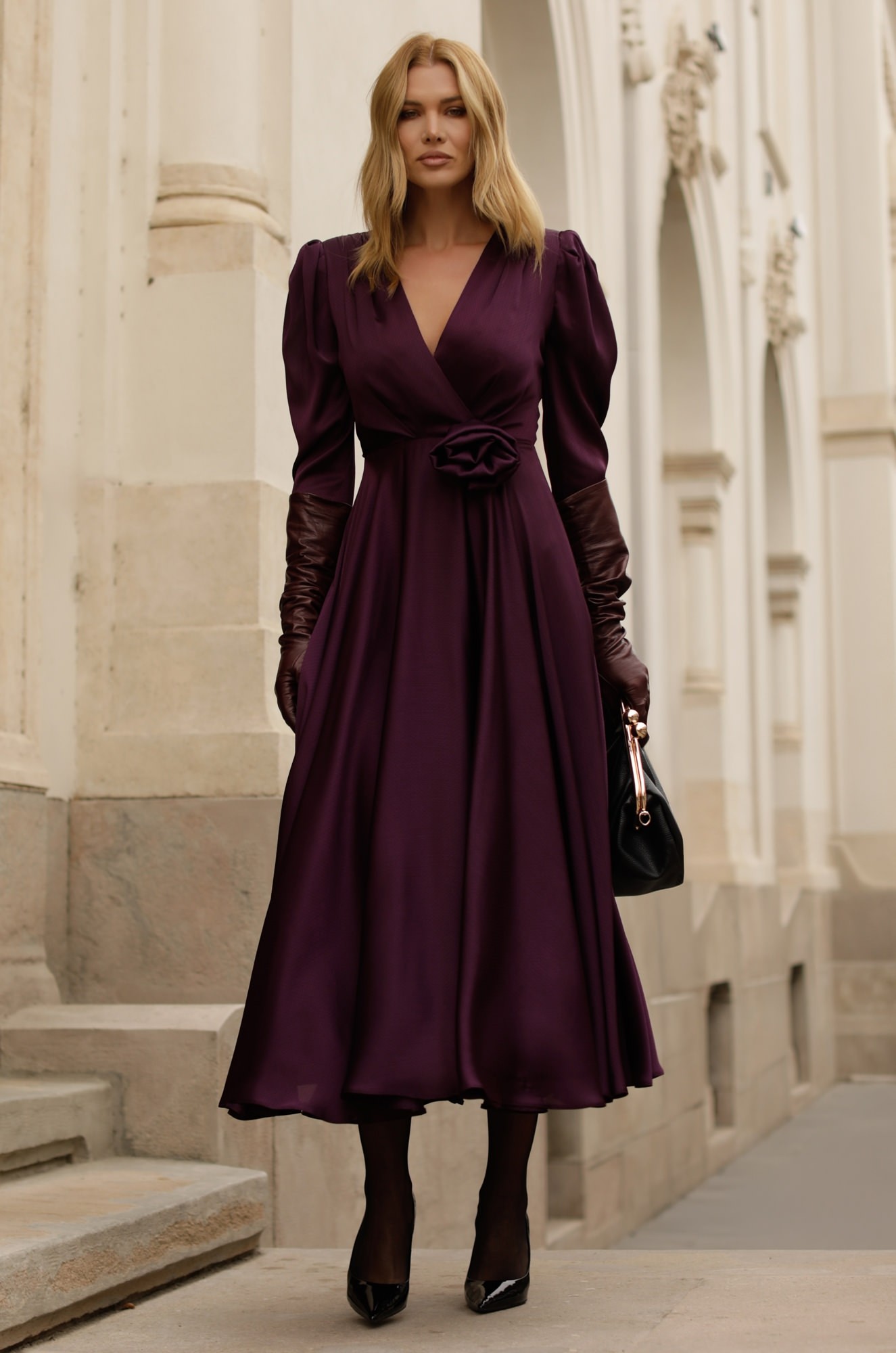 7 - ROCHIE CASUAL MAUVE CU TALIE CAMBRATA