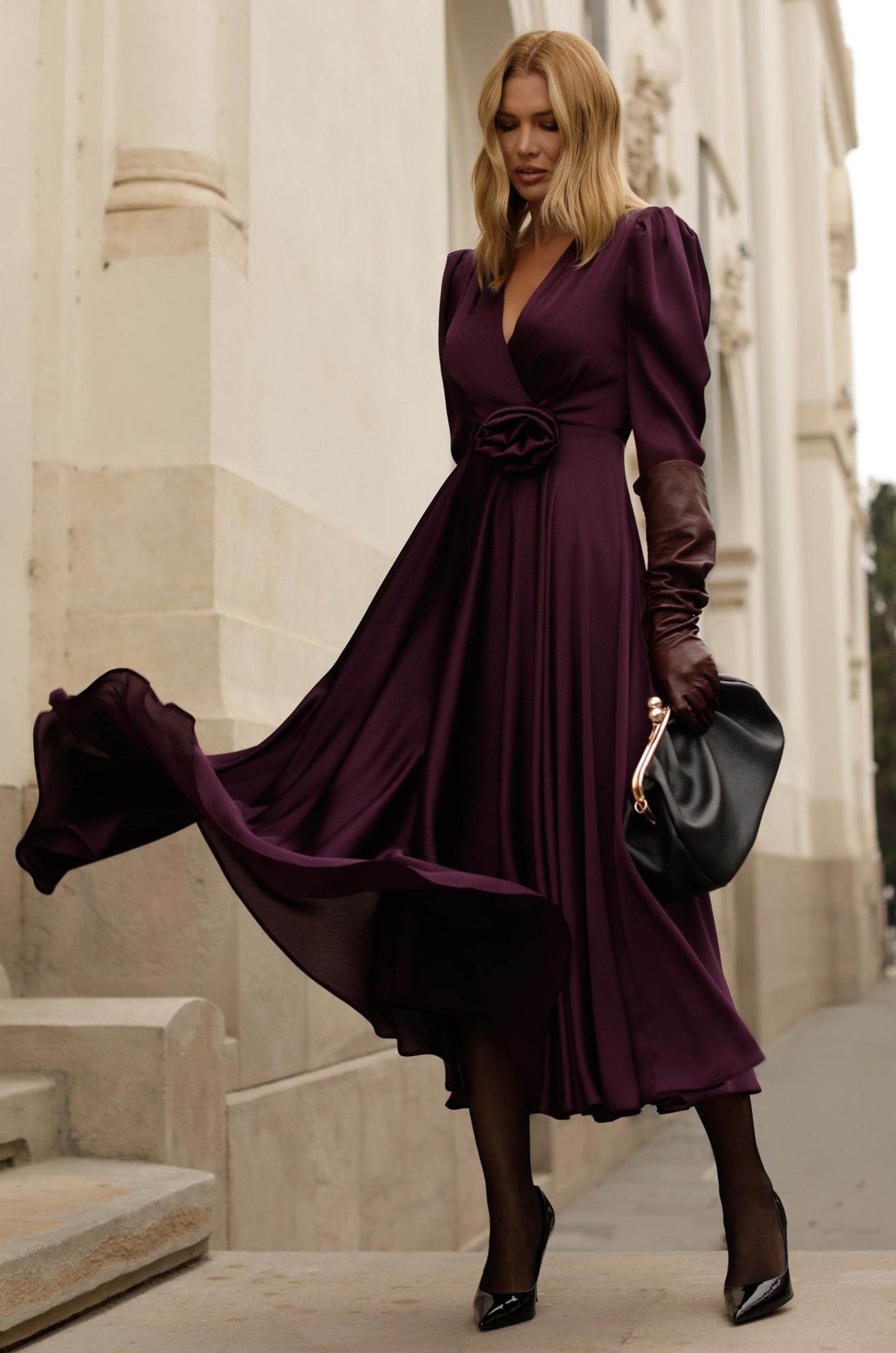 4 - ROCHIE CASUAL MAUVE CU TALIE CAMBRATA