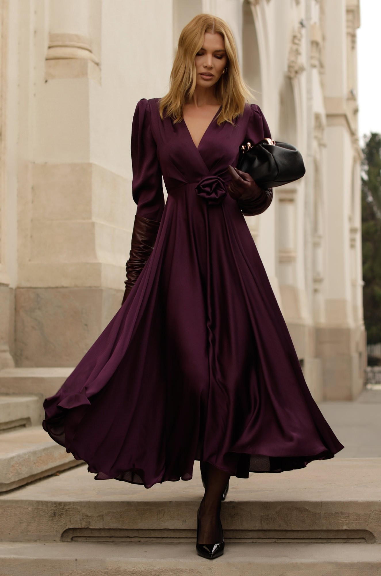 1 - ROCHIE CASUAL MAUVE CU TALIE CAMBRATA