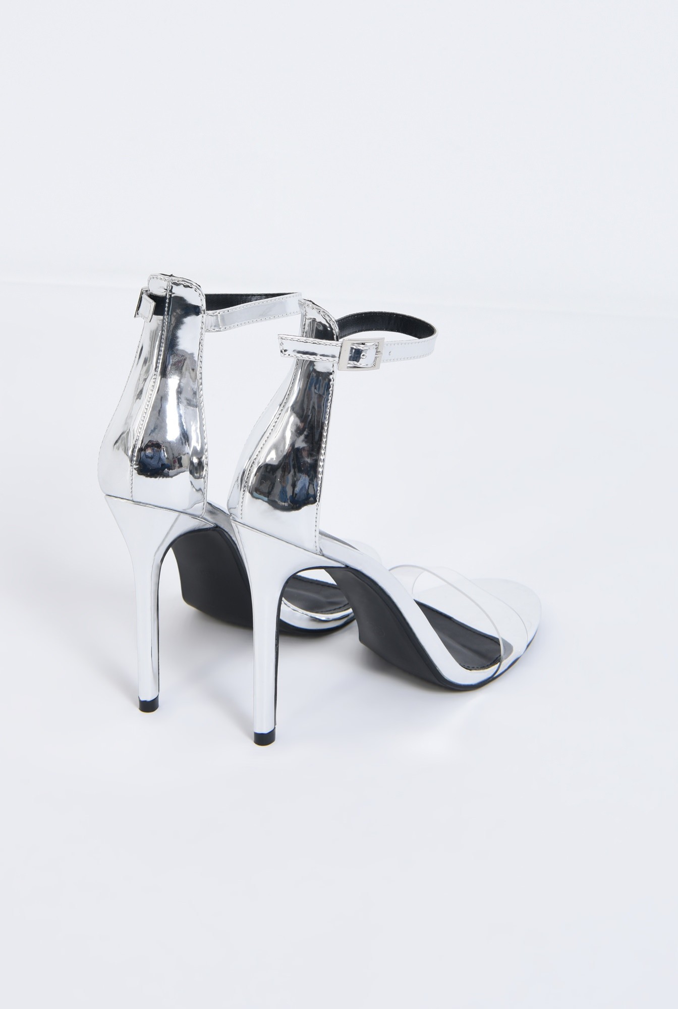4 - sandale de ocazie, bareta transparenta, argintiu metalizat