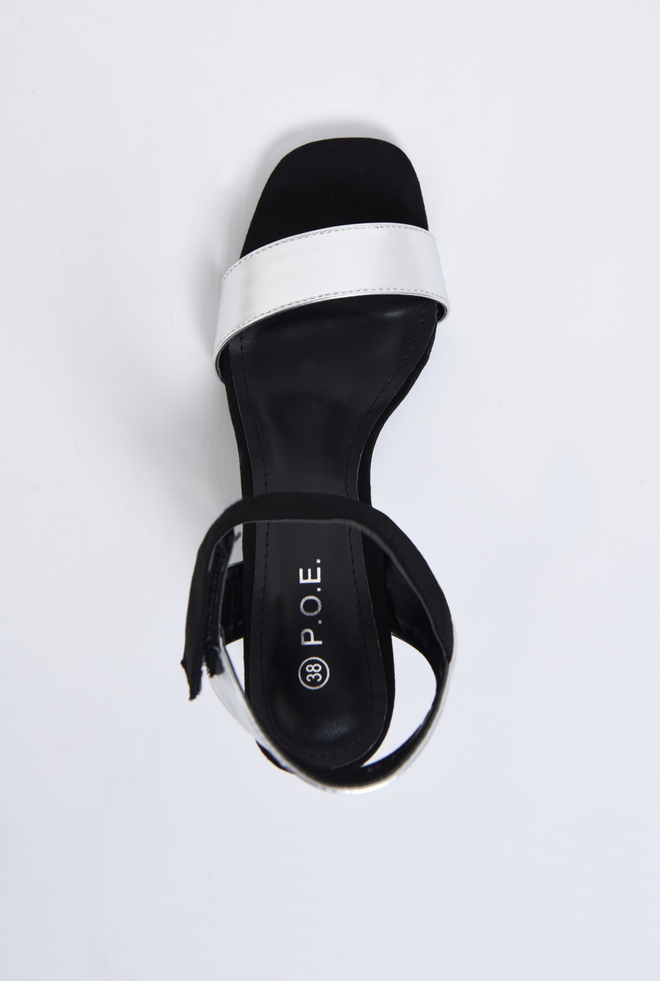2 - sandale casual, bicolore, negru, argintiu, inchidere cu scai