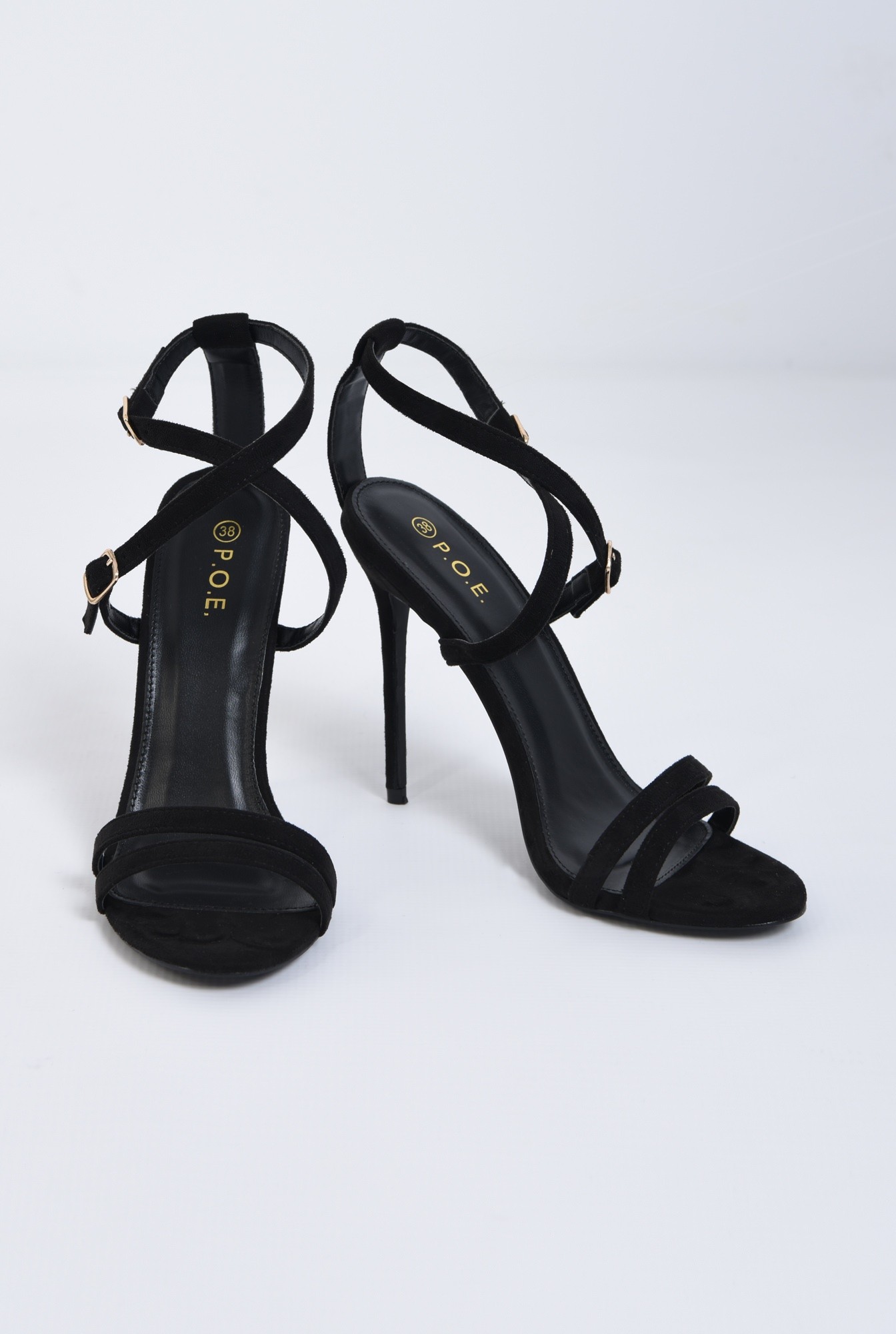 3 - sandale elegante, negru, stiletto, catifea