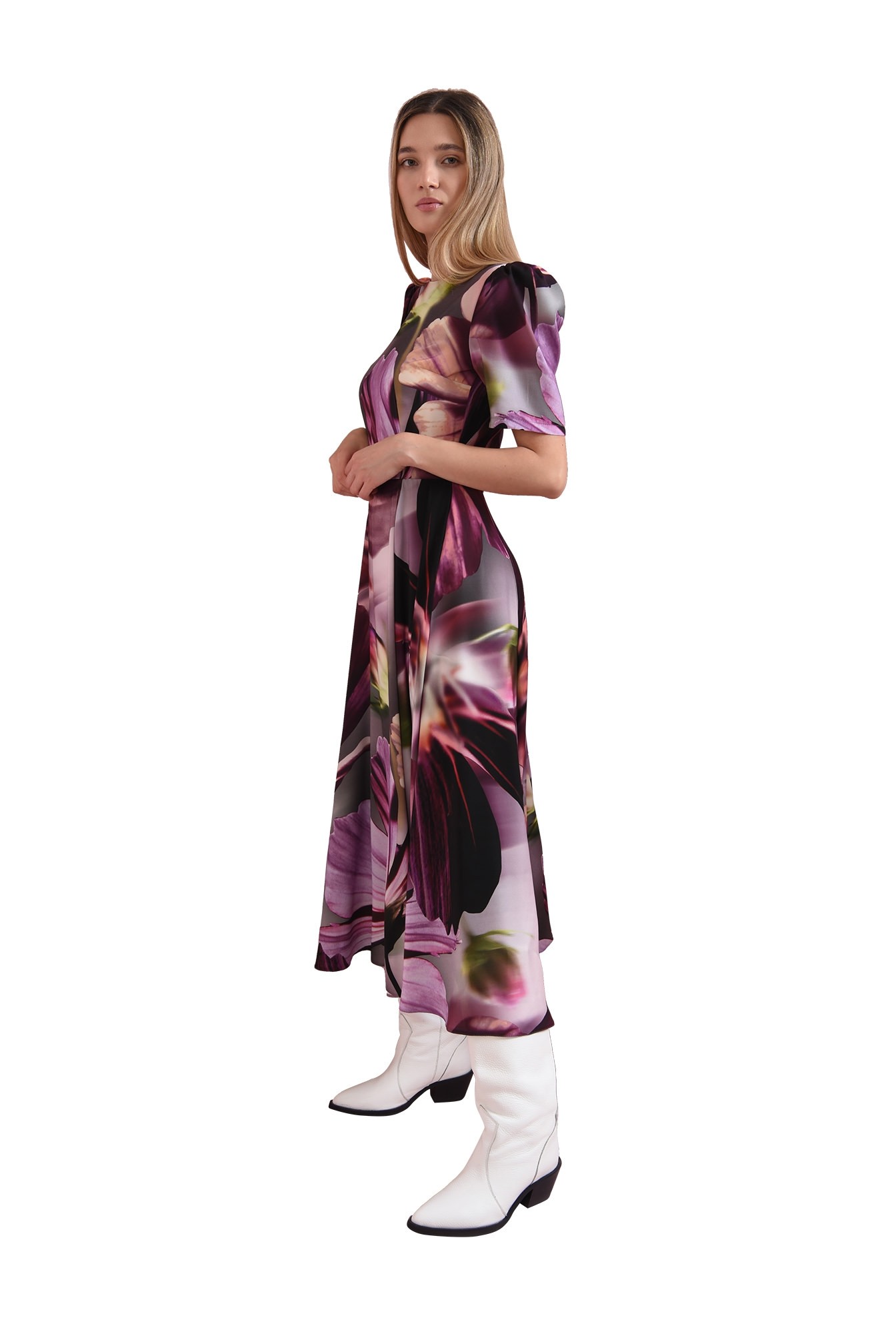 rochie mov, cu maneca scurta
