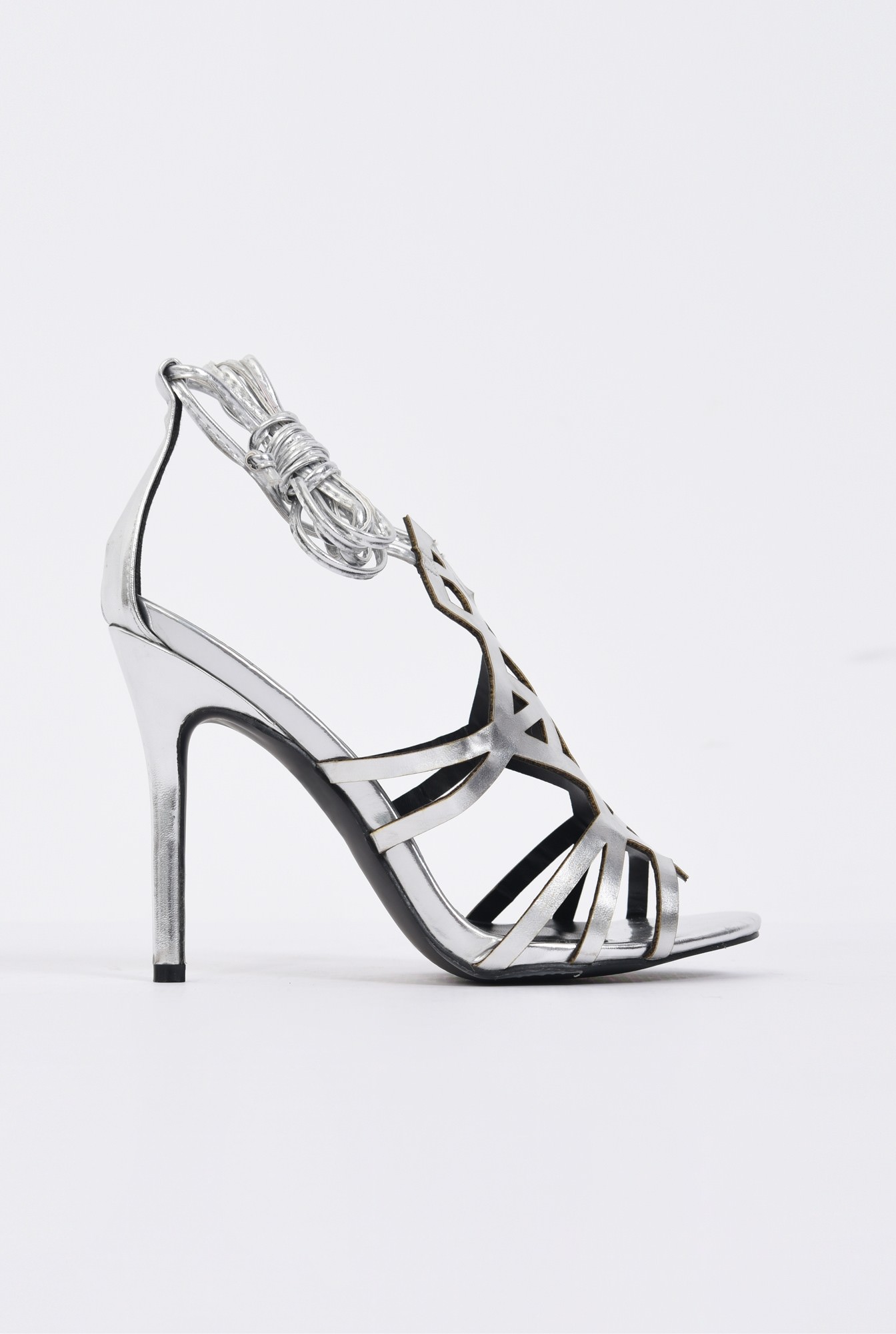 sandale elegante, argintii, metalizate, stiletto