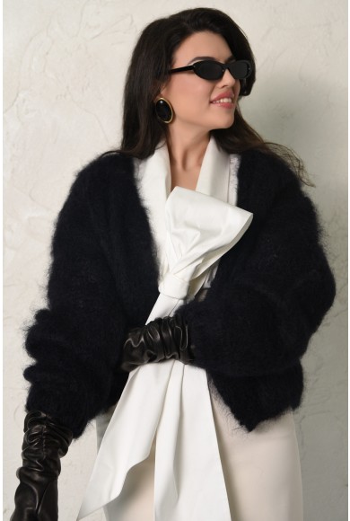 CARDIGAN NEGRU DIN MOHAIR