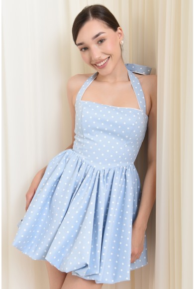 ROCHIE BLEU SATINATA CU FUNDA LA SPATE