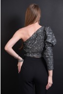 3 - BLUZA ELEGANTA ARGINTIE CU PAIETE