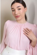 2 - BLUZA OFFICE ROZ CU PERLE LA DECOLTEU
