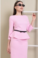 2 - COMPLEU ROZ ELEGANT CU PEPLUM SI CENTURA