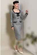 2 - ROCHIE MIDI PEPIT CU DECOLTEU GEOMETRIC