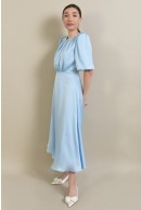 8 - ROCHIE BLEU EVAZATA CU PERLE LA DECOLTEU