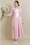 4 - ROCHIE MIDI ROZ CU DECOLTEU ROTUND