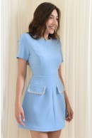 8 - ROCHIE BLEU CAMBRATA CU LUNGIME MINI