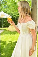 2 - ROCHIE ALBA DIN BUMBAC CU DECOLTEU PE UMERI